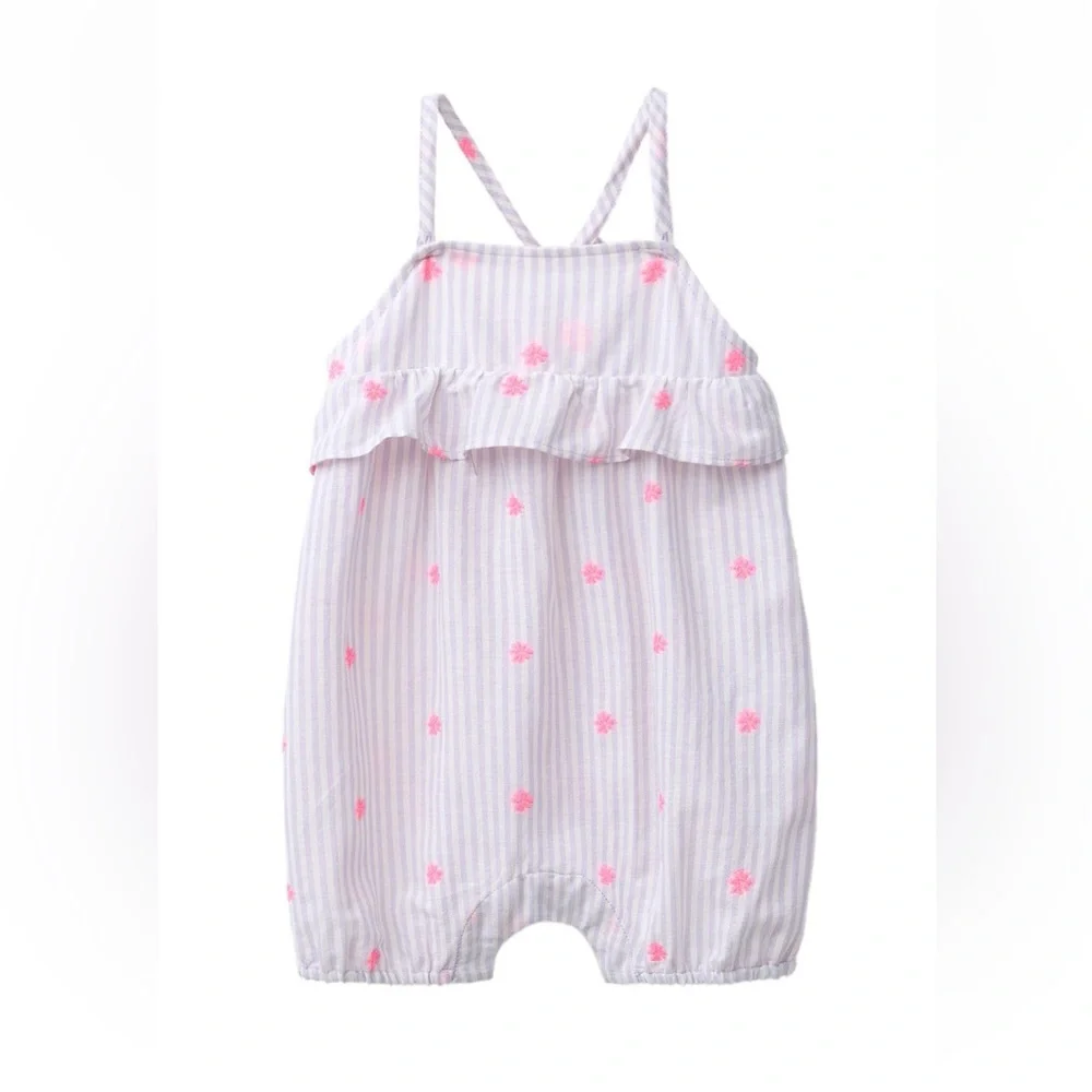 Zara Purple Striped Baby Romper with Pink Floral Embroidery